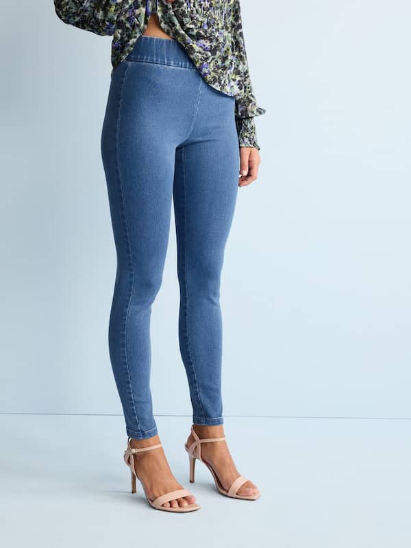 Buy Women's Solid Full Length Treggings with Buckle Detail Online