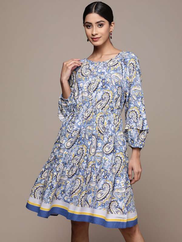 Buy Blue Printed Smocked Tube Dress Online - Label Ritu Kumar International  Store View