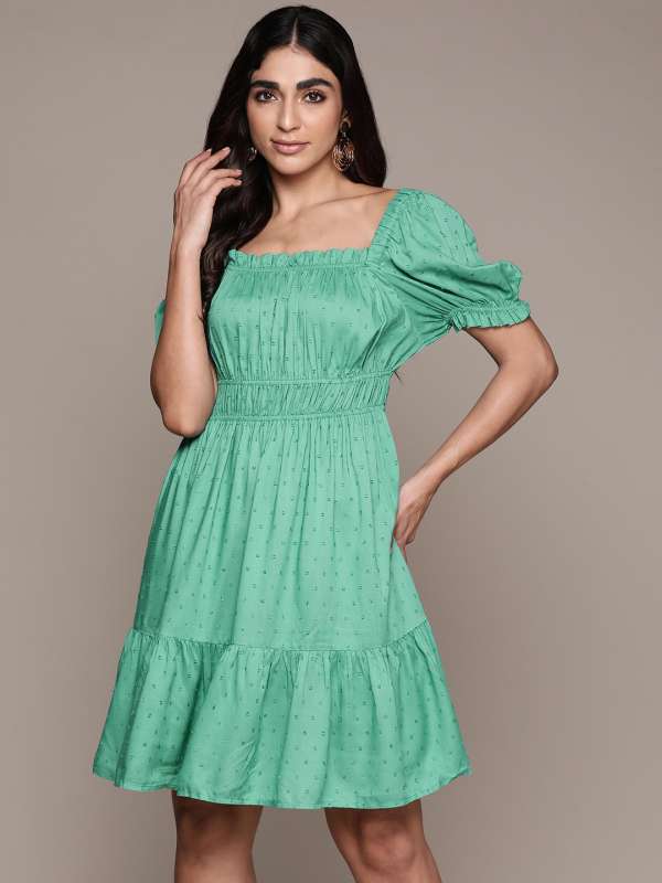 Buy Blue Printed Smocked Tube Dress Online - Label Ritu Kumar International  Store View