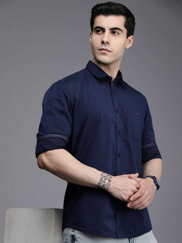 Louis Philippe Formal Shirts : Buy Louis Philippe Men Grey Slim Fit Print  Half Sleeves Formal Shirt Online