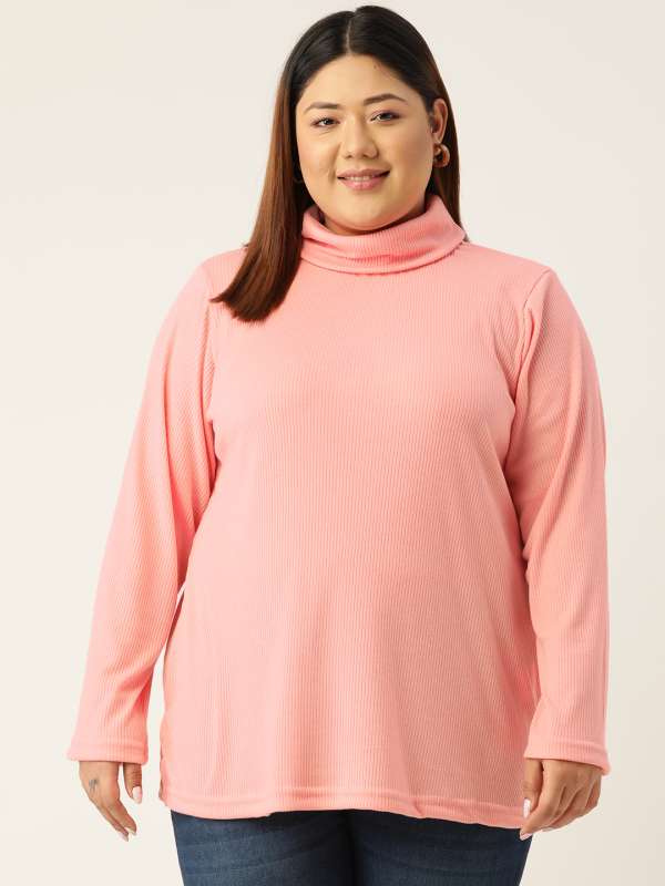 Buy Fitkin Women Red Self Design Turtle Neck Long Sleeve Top Online