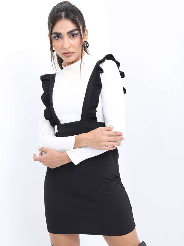 Black Solid Pinafore Dress Buy Black Solid Pinafore Dress online
