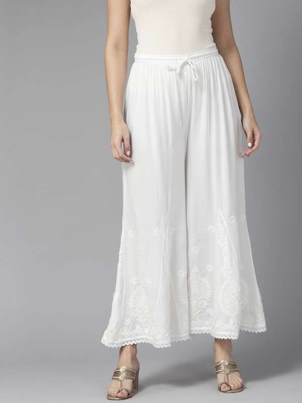 White chikankari palazzo pants hot sale