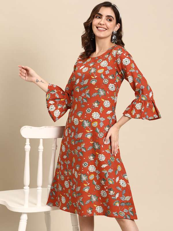 Sangria Brown Printed A Line Dress 5291258.htm Buy Sangria Brown