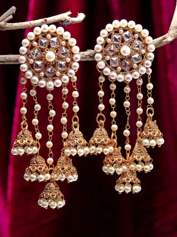 White stone long earrings discount