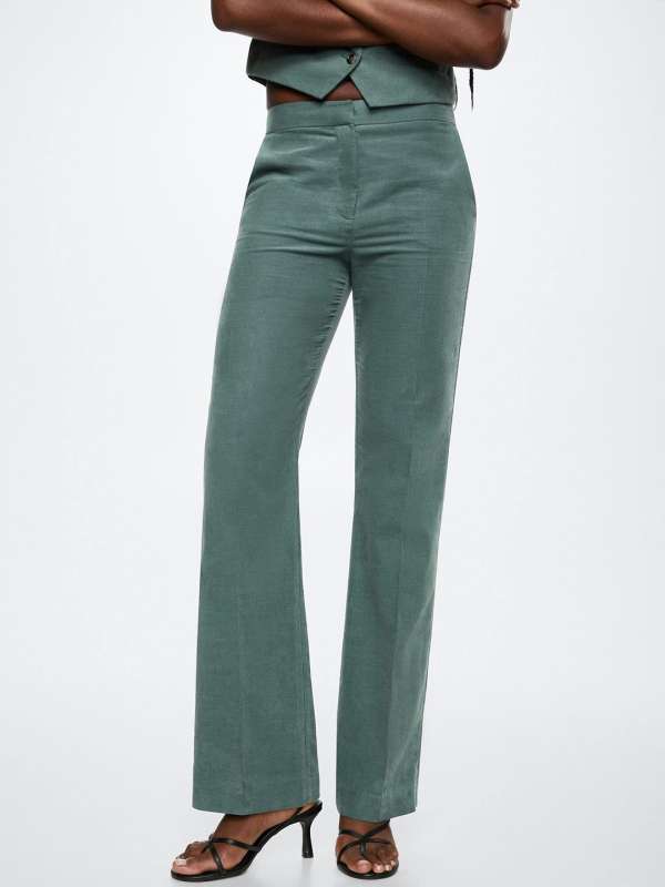 Ladies Flat Front Needlecord trousers Aubergine Navy Olive