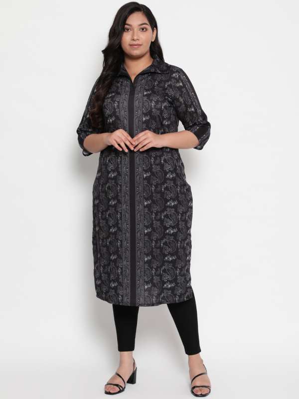 Buy AMYDUS Women's Plus Size Ornate Black Printed Kurta at