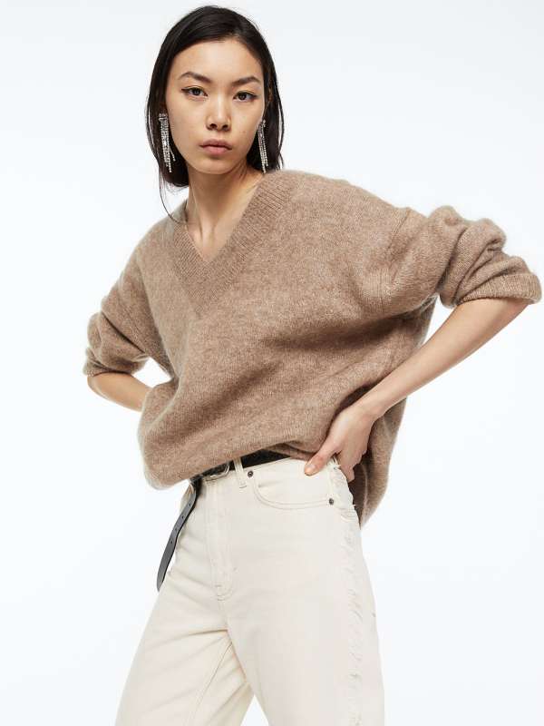 Ladies H&M Plus - Beige V-neckline jumper - Size: S - H&M