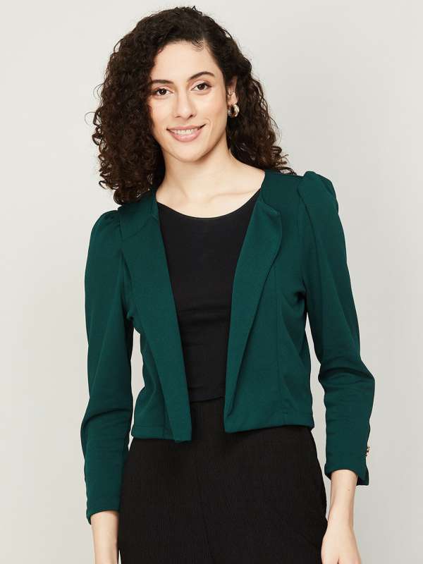 Buy BEIGE PUFFED-SLEEVE-LAPEL-NECK BLAZER for Women Online in India