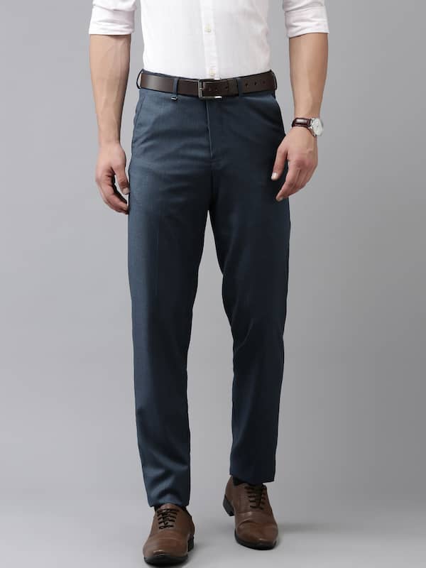 Buy Black Coffee Men Grey Solid Slim Fit Flat Front Trousers - Trousers for  Men 1700313 | Myntra