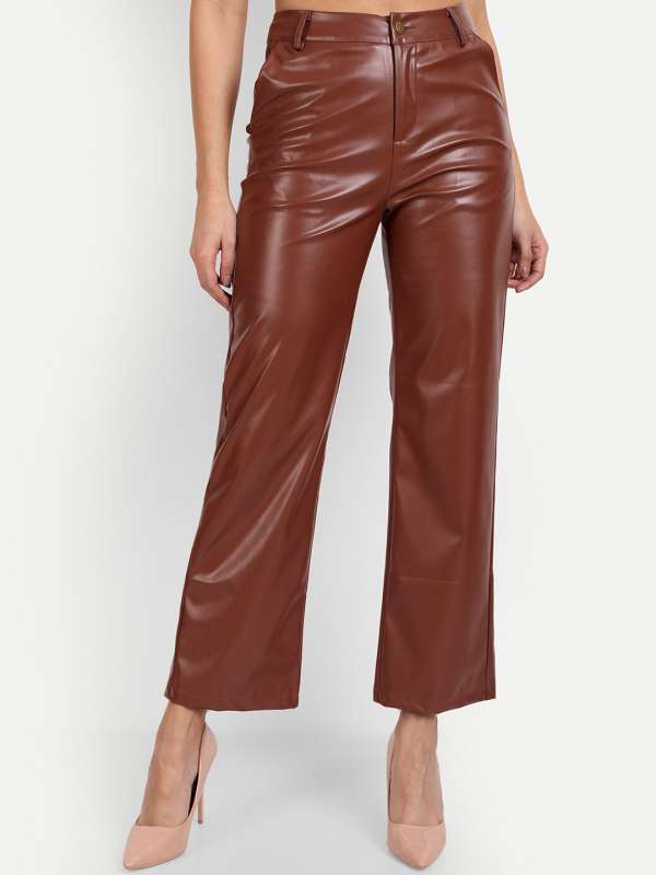 Una Faux Leather Trousers in Black  ikrush