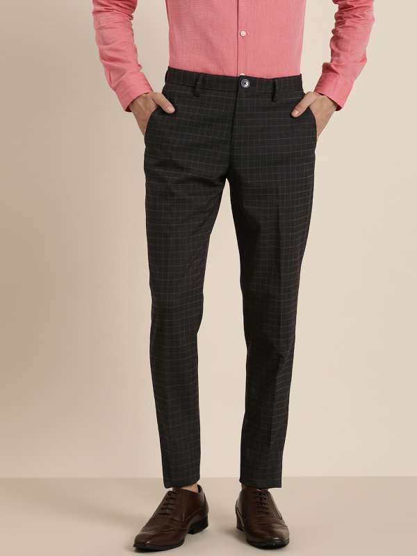 Check slim sales cropped trousers mens