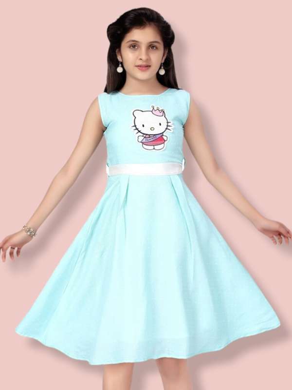 Childrens Cartoon Hello Kitty Baby Girls Dress Plaid Fashion Clothing