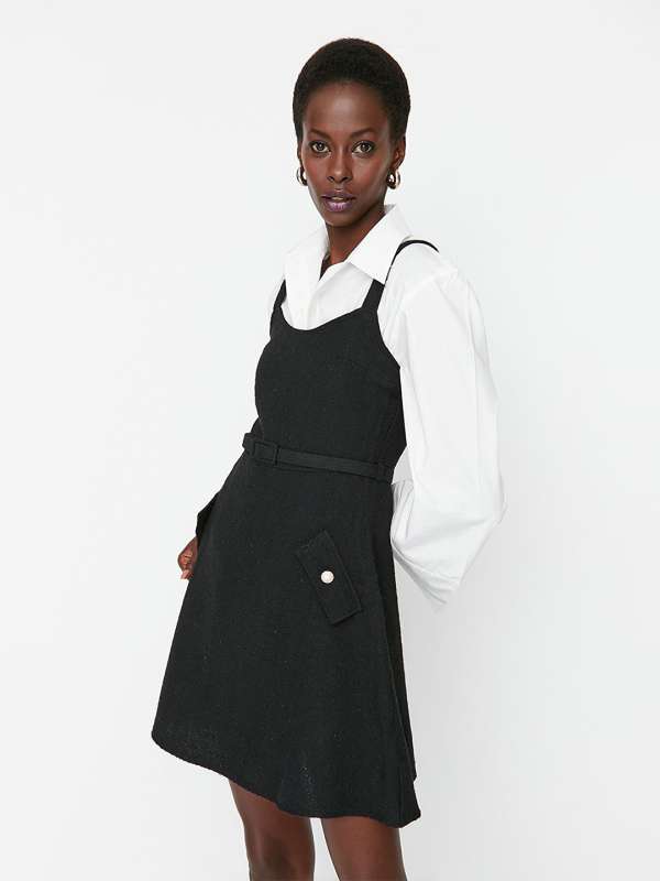 Black Solid Pinafore Dress Buy Black Solid Pinafore Dress online