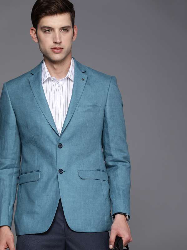 Buy Louis Philippe Men Navy Blue & Beige Slim Fit Single Breasted Checked  Formal Linen Blazer - Blazers for Men 11549848