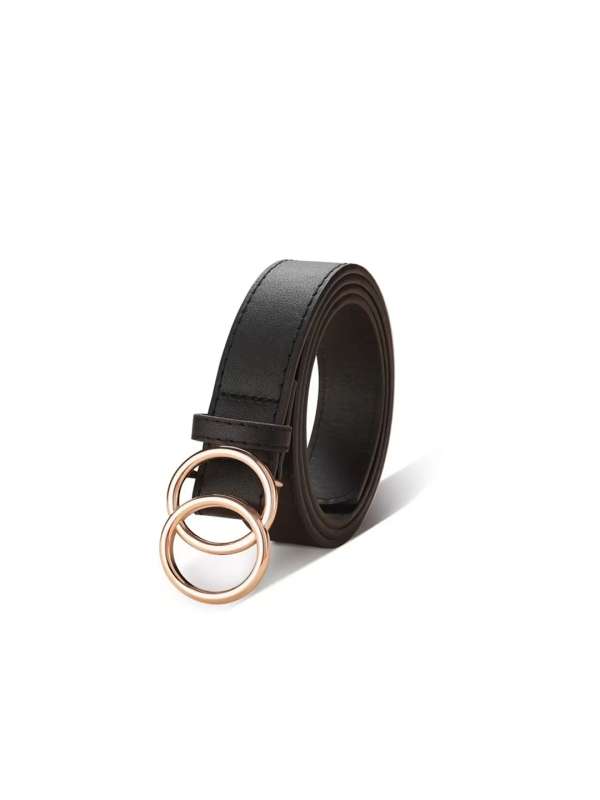 AWAYTR Double Buckle Women's Elastic Belt - Ladies Stretchy Wide Belts for  Dresses, Leather Waist Belts for Women Jeans（Black 31-33.5） at   Women's Clothing store