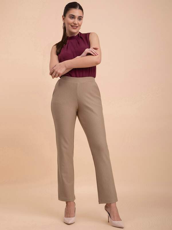 Buy KOTTY Women's Polyester Blend Straight Fit Trousers Tan Beige at  Amazon.in-anthinhphatland.vn