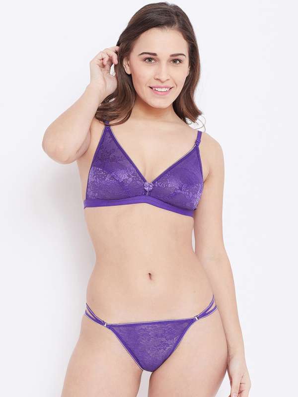 Buy N-Gal Women's Floral Lace Top Underwear High Waist Panty Lingerie Set -  Purple Online