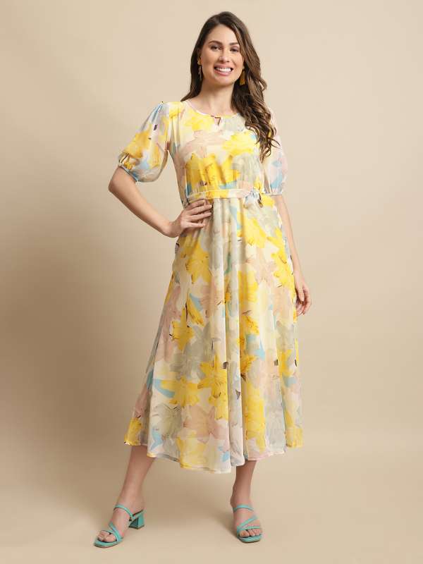 Get Yellow VNeck Strappy Handloom Dress at  2100  LBB Shop
