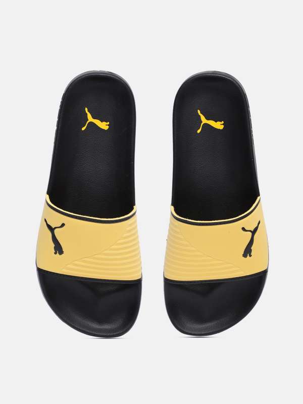 Puma black hot sale and yellow slippers