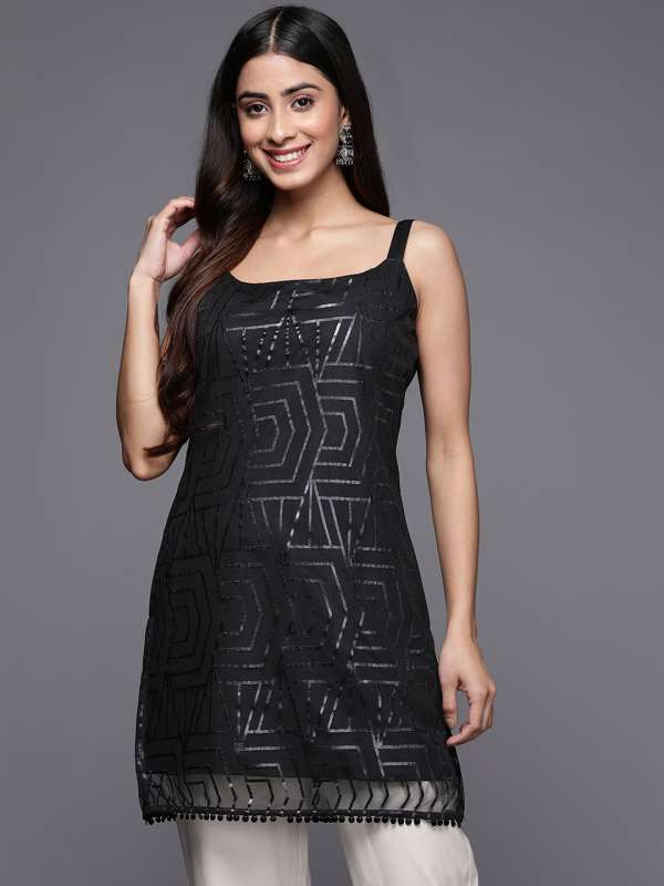 Black kurtis online myntra best sale