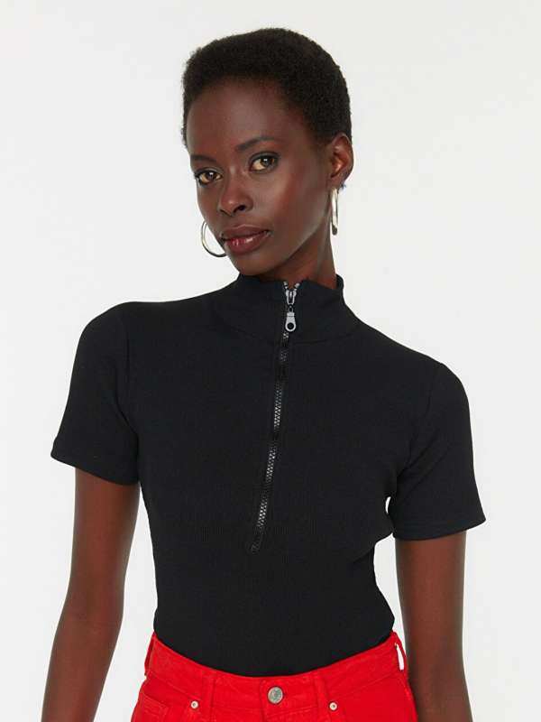 High neck on sale zipper top
