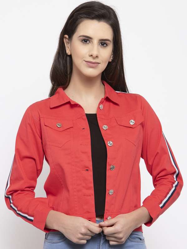Denim jacket red colour cheap