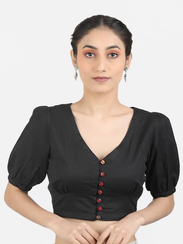 Women's Cotton Sari Blouse Designer Puff Sleeves Readymade Stitched  Top Choli | eBay