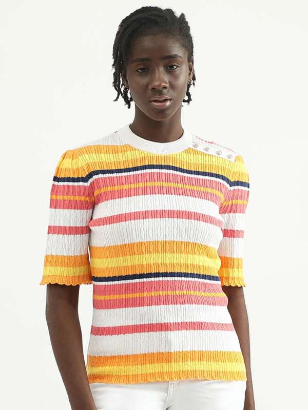 Yellow and black striped top womens sales