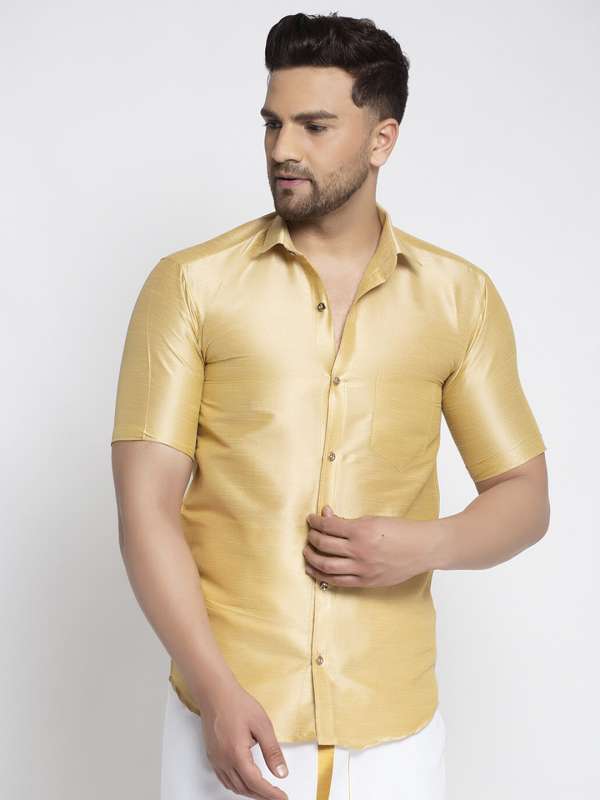 Golden color silk shirt discount