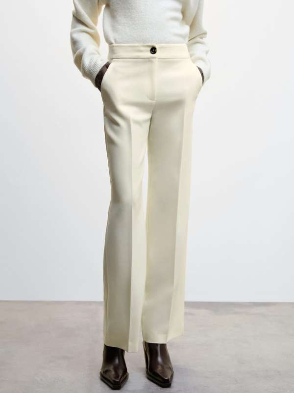 Mango elasticated waist wide leg trousers in white  ASOS