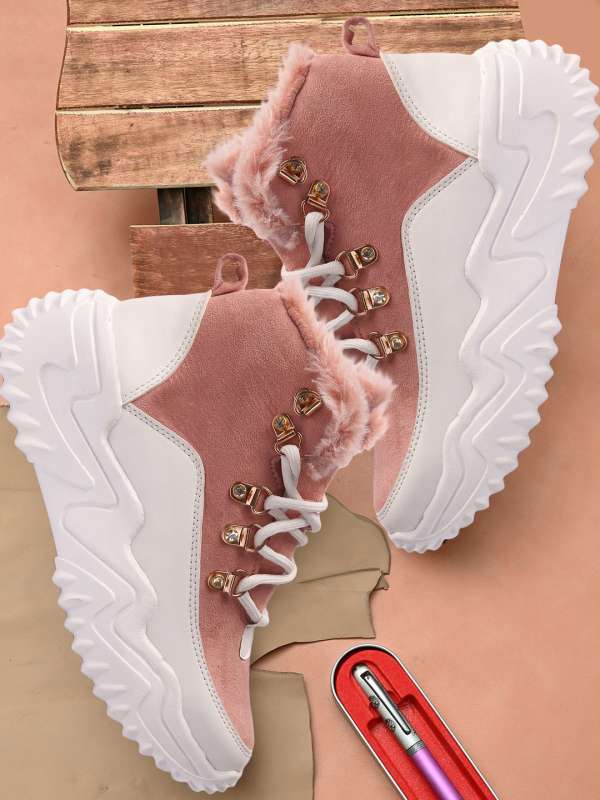 Pink fur clearance boots women's shoes