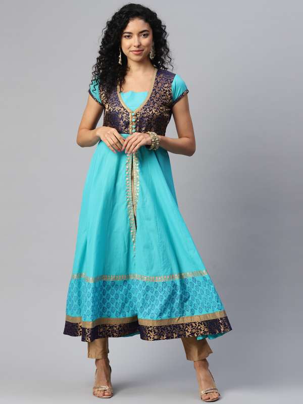 Mbe Pink Blue Ethnic Motifs Anarkali Kurta Buy Mbe Pink Blue