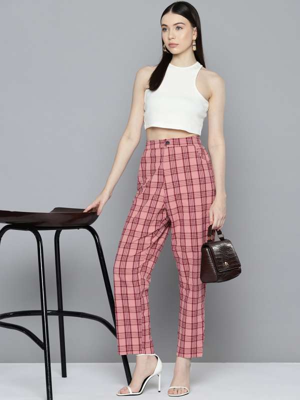 Cheap Pink Plaid Pants Oversize Women Casual Loose Wide Leg Trousers Ins  Retro Teens Straight Trousers Hiphop Streetwear Pant  Joom