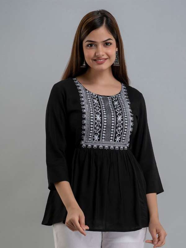 Buy WOMEN TOUCH Women Black Printed Pure Cotton Tops Online at