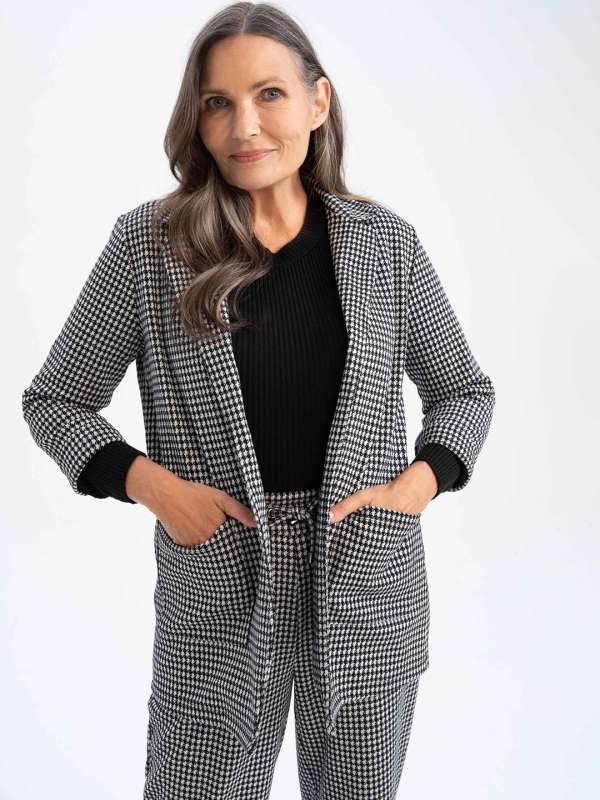 Black and white check blazer womens online