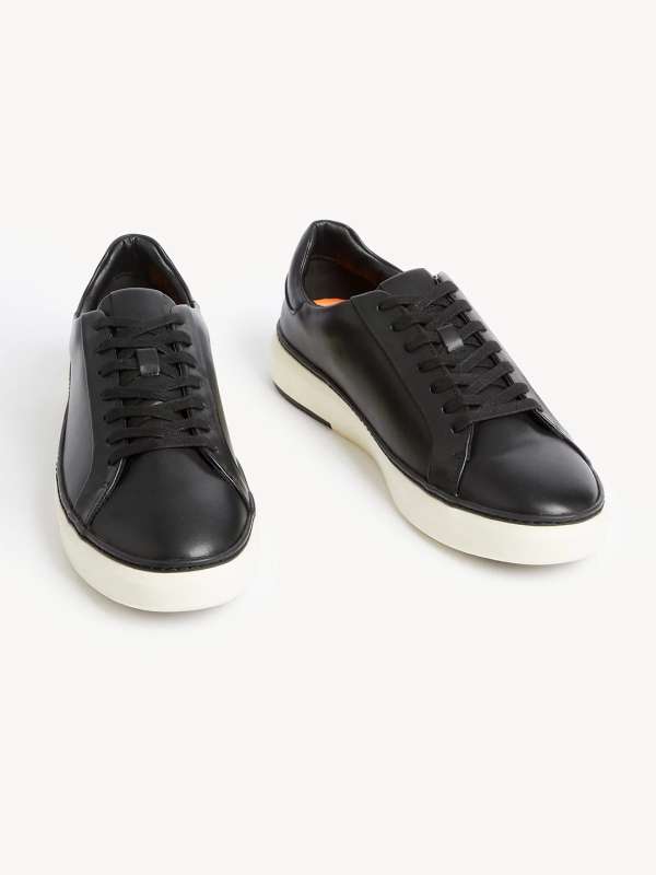 Mens black leather low top sneakers cheap