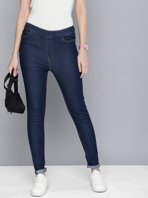 Buy online Grey Denim Jeggings from Jeans & jeggings for Women by