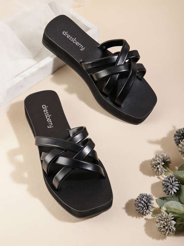 Black strappy flat discount shoes