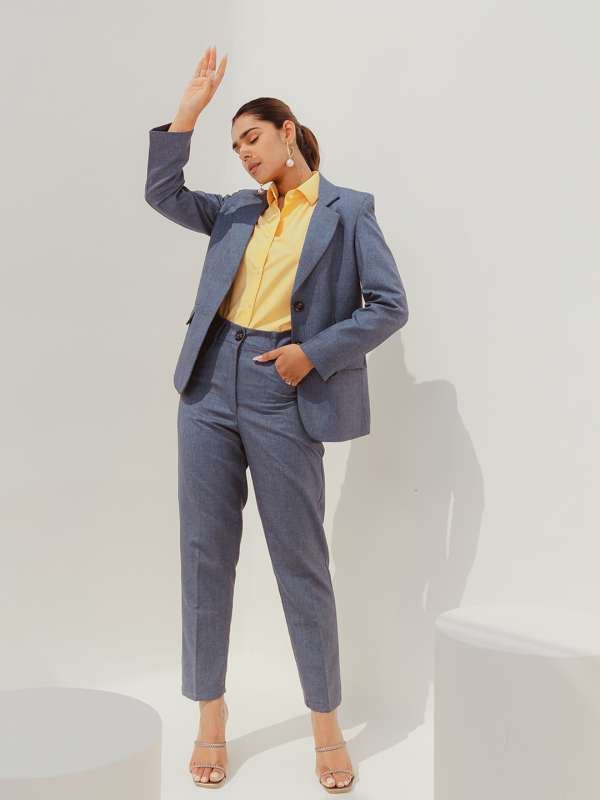Buy Womens 2 Pieces Office Lady Blazer Set Formal Business Pant Suit Blazer  JacketPantSkirt Grey at Amazonin