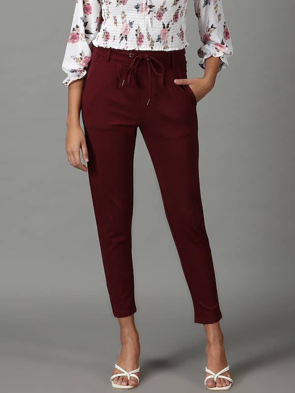 Buy online Red Solid Cigarette Pants Trouser from bottom wear for Women by  Sellingsea for ₹589 at 46% off | 2023 Limeroad.com