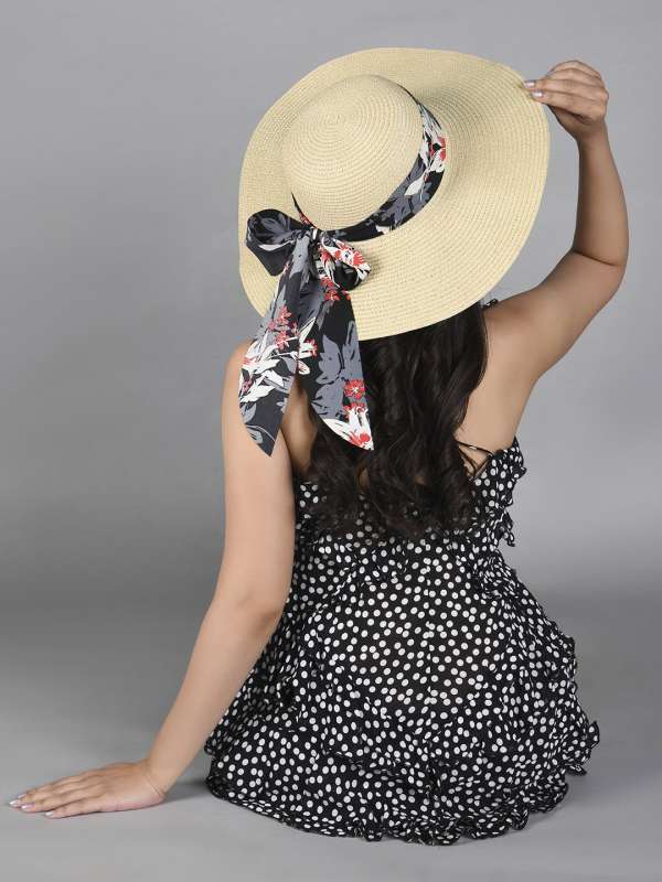 Women Beach Hat with Floral Printed Scarf