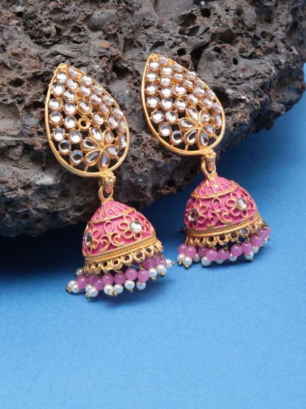 Pink and shop gold jhumkas