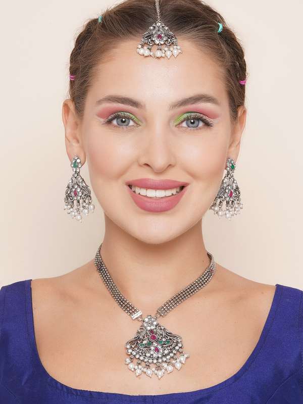 Silver Temple Necklace Jewellery Set Buy Silver Temple Necklace