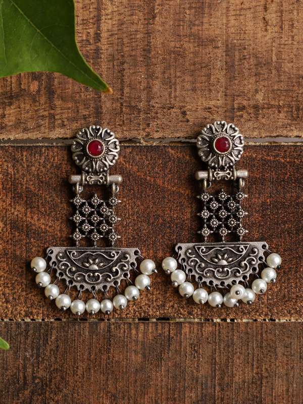 Silver Earrings Buy Silver Earrings Online in India Myntra
