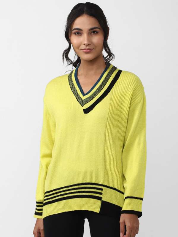 Yellow v neck sweater women's new arrivals