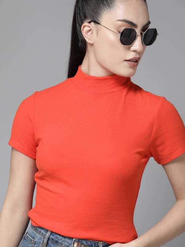 Orange high sale neck crop top