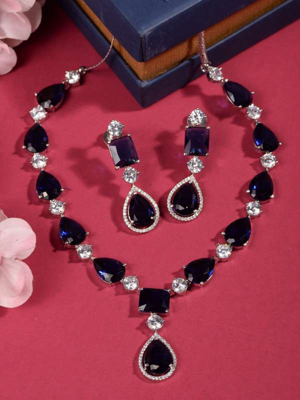 Navy blue necklace sales and earring set