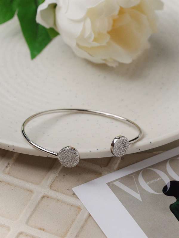 Jewels Galaxy Navy Silver Toned Rhodium Plated Stone Studded Cuff