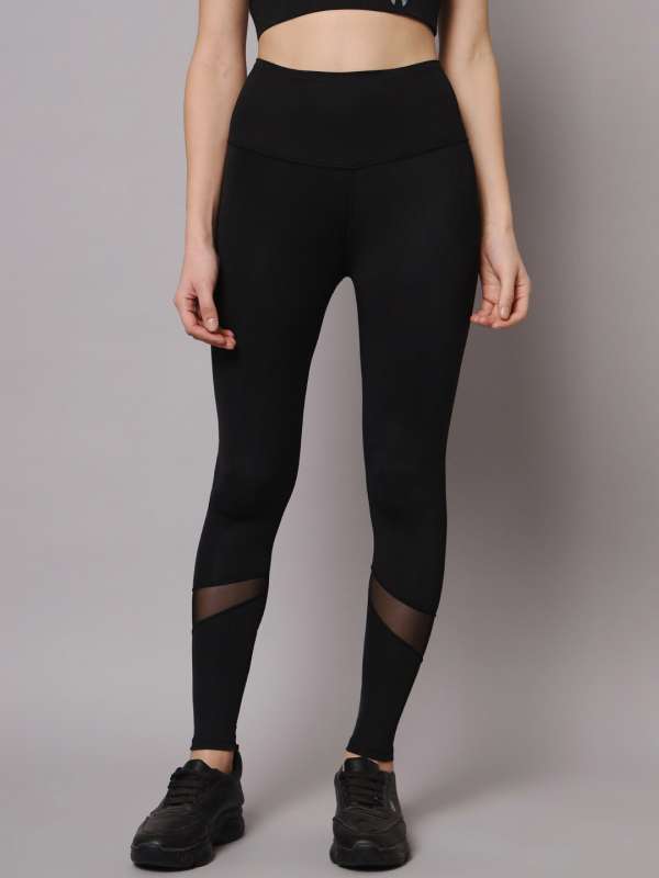Women's 2 Piece Set - Feminine Yoga Pants with Semi-sheer Inserts / Crop Top